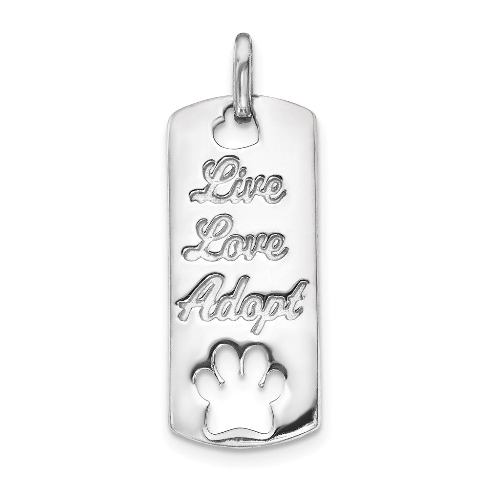 14k White Gold Polished Live Love Adopt Paw Dag Tag Pendant