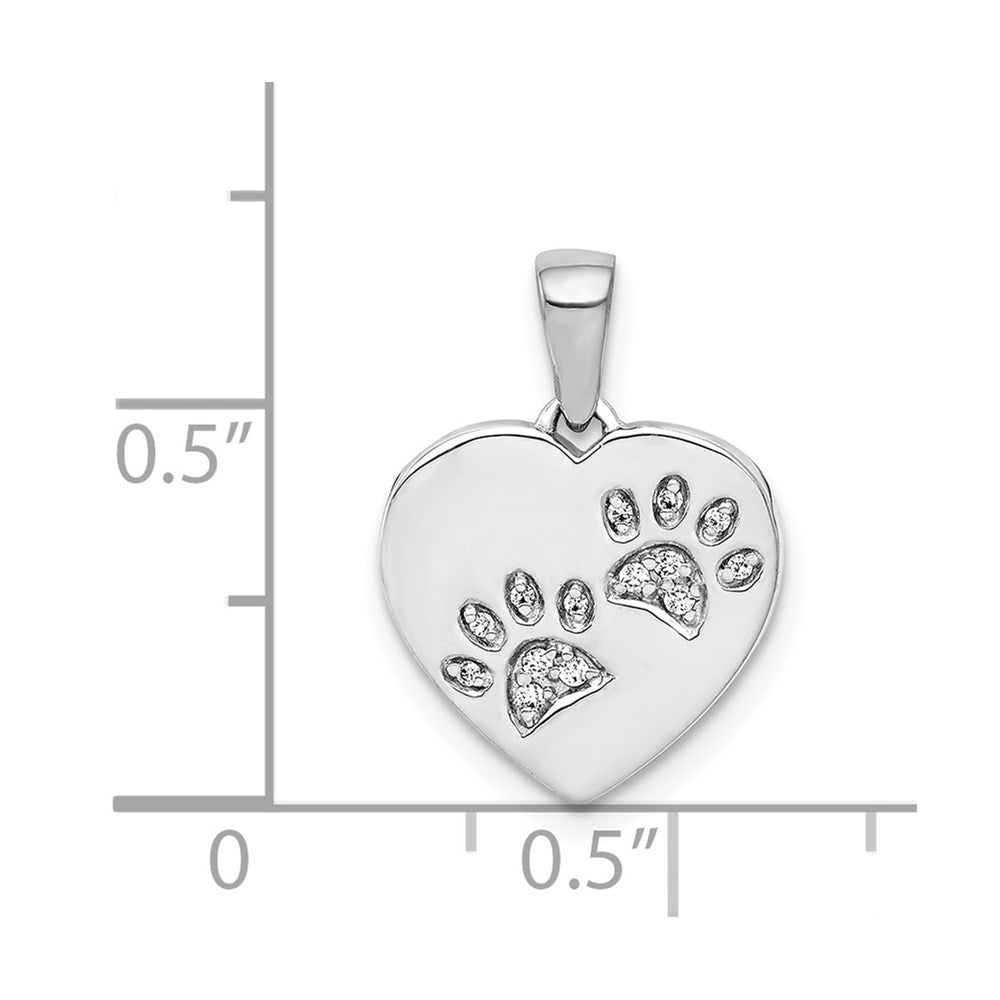 14k White Gold Diamond Paw Prints Heart Pendant (1.33 grams)