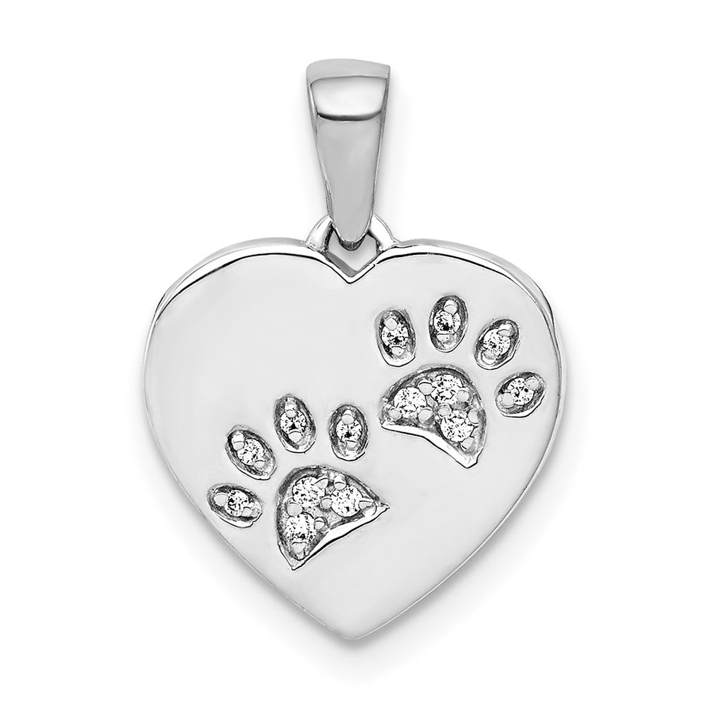 14k White Gold Diamond Paw Prints Heart Pendant (1.33 grams)