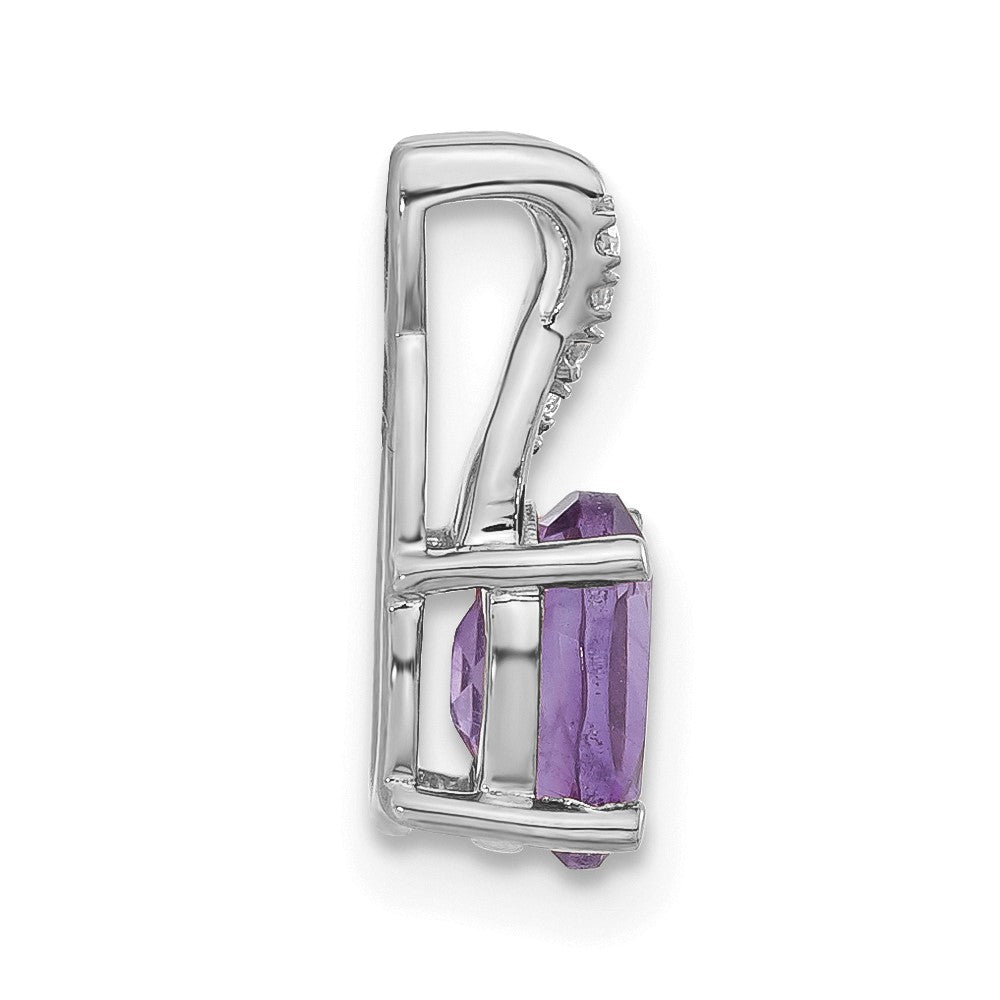 14k White Gold Oval Amethyst and Diamond Pendant (0.75 grams)