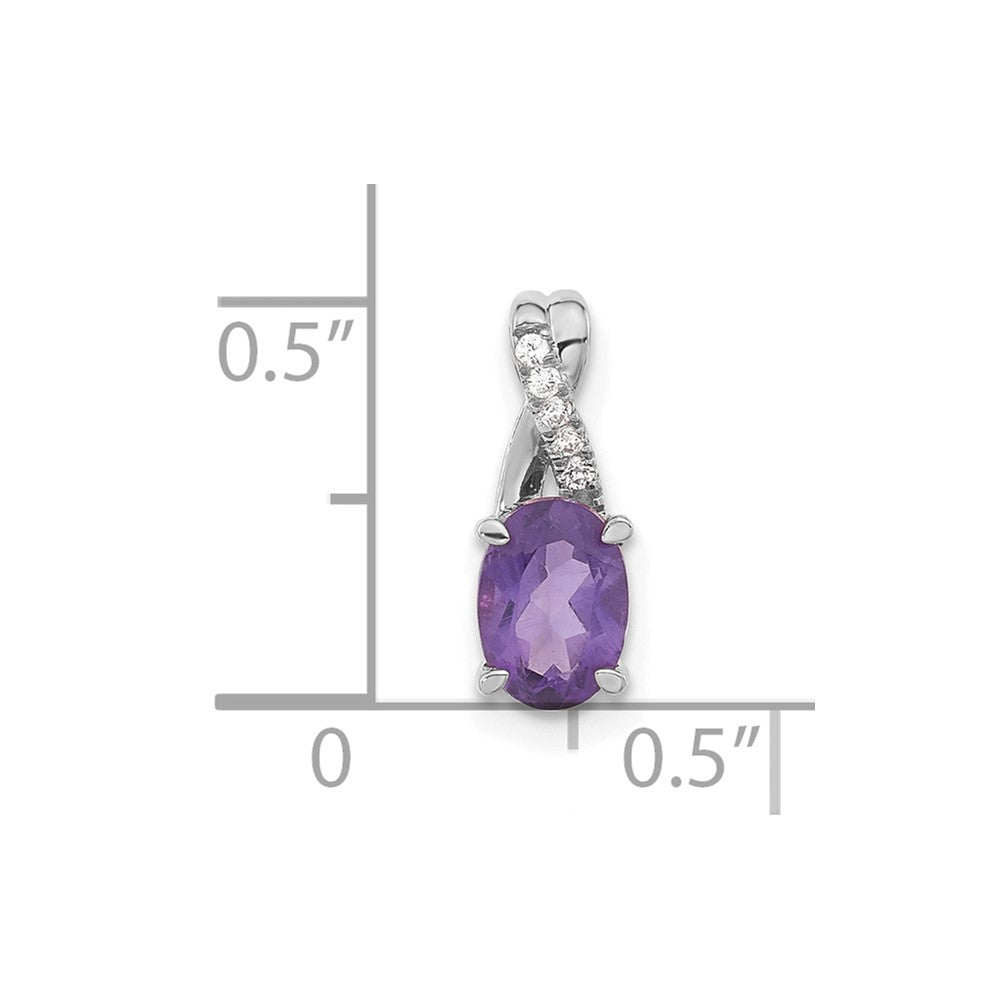 14k White Gold Oval Amethyst and Diamond Pendant (0.75 grams)