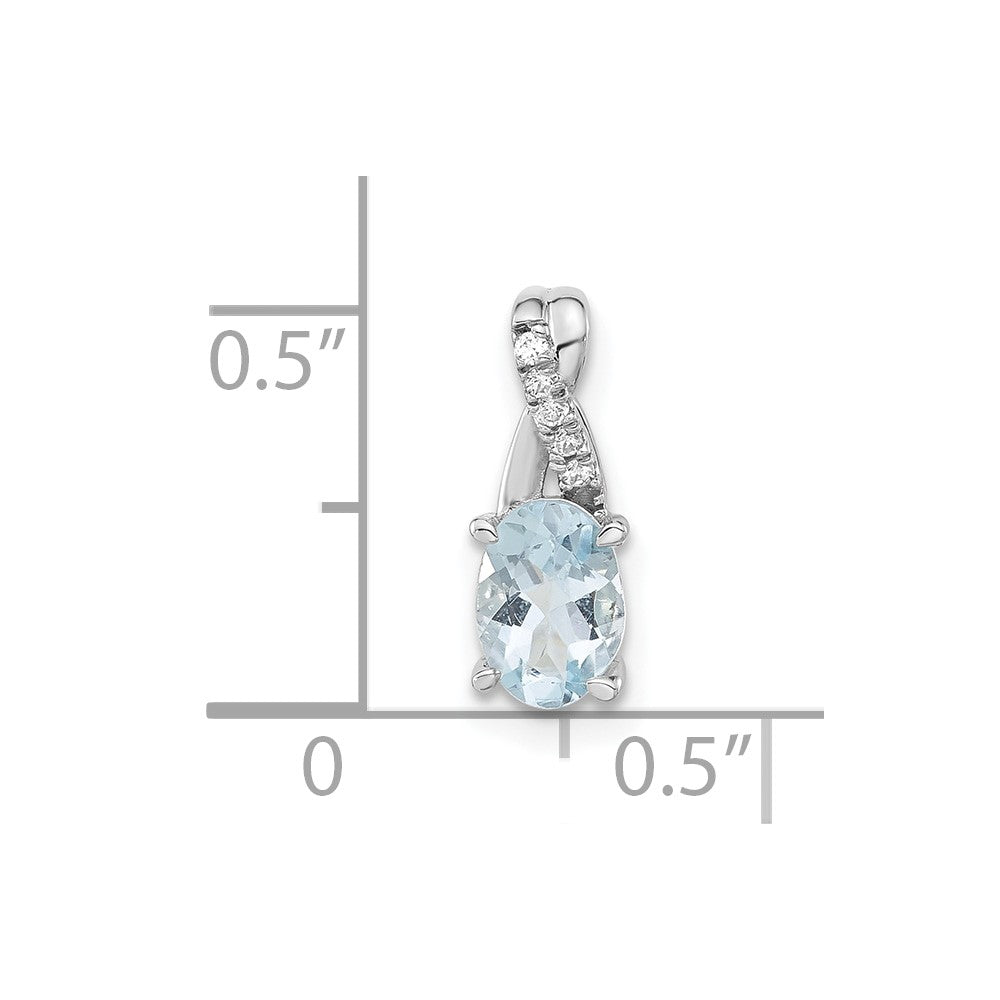 14K White Gold Oval Aquamarine and Diamond Pendant (0.75 grams)