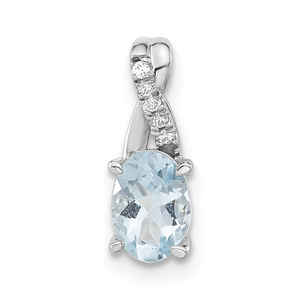 14K White Gold Oval Aquamarine and Diamond Pendant (0.75 grams)