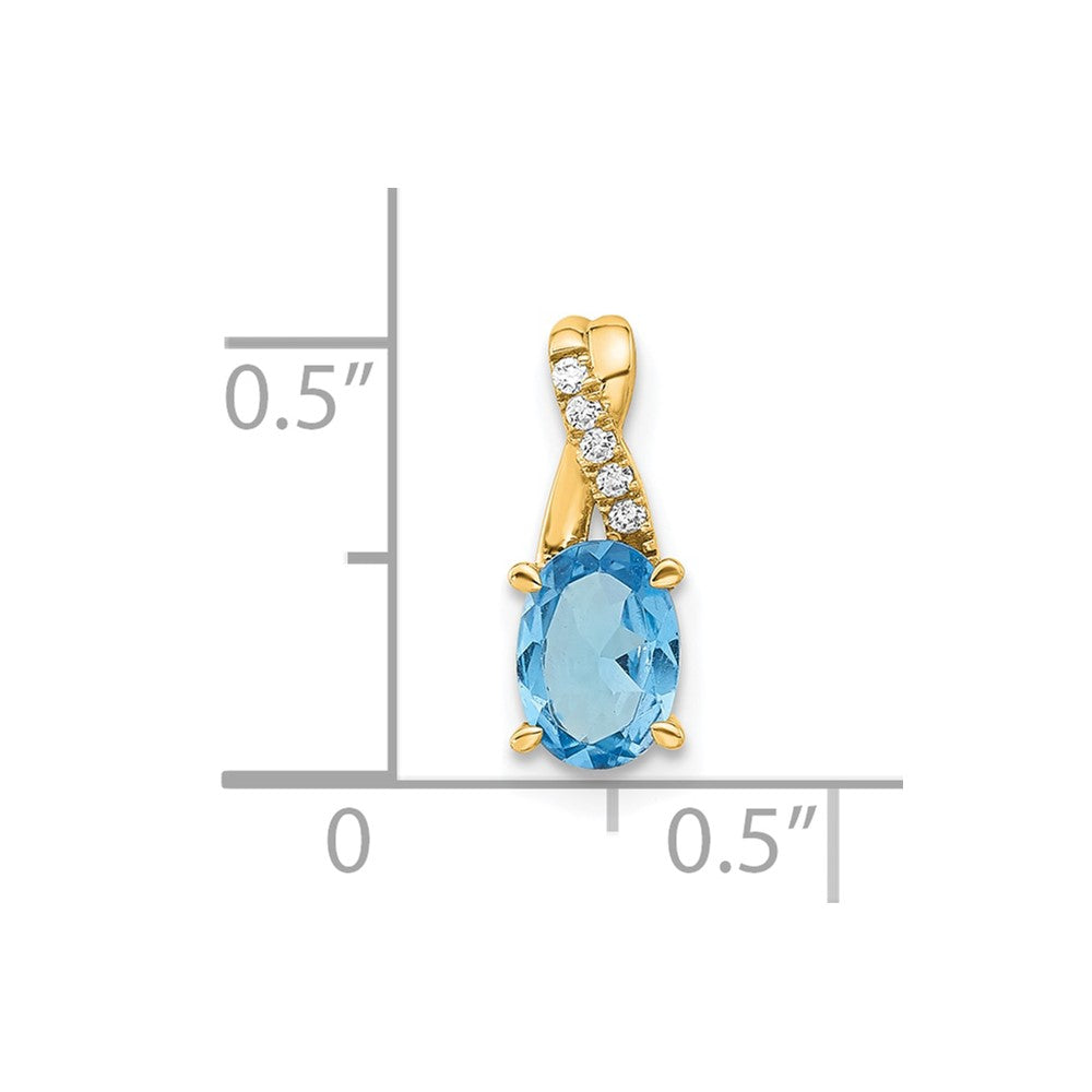 14K Oval Blue Topaz and Diamond Pendant (0.75 grams)