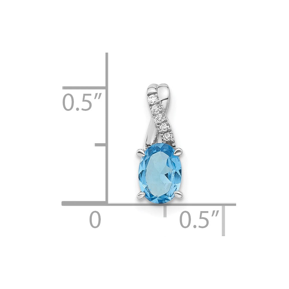 14k White Gold Oval Blue Topaz and Diamond Pendant (0.75 grams)