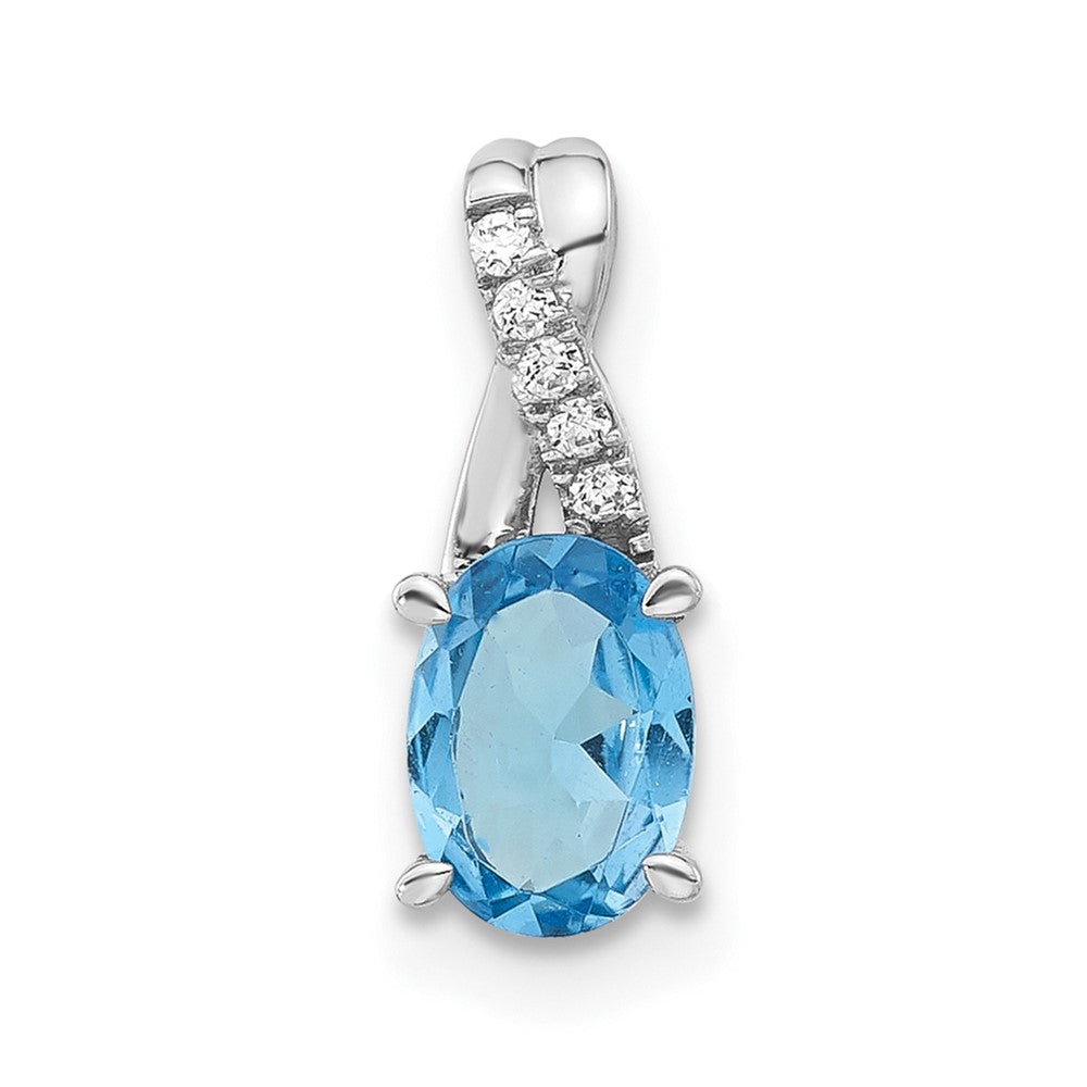 14k White Gold Oval Blue Topaz and Diamond Pendant (0.75 grams)