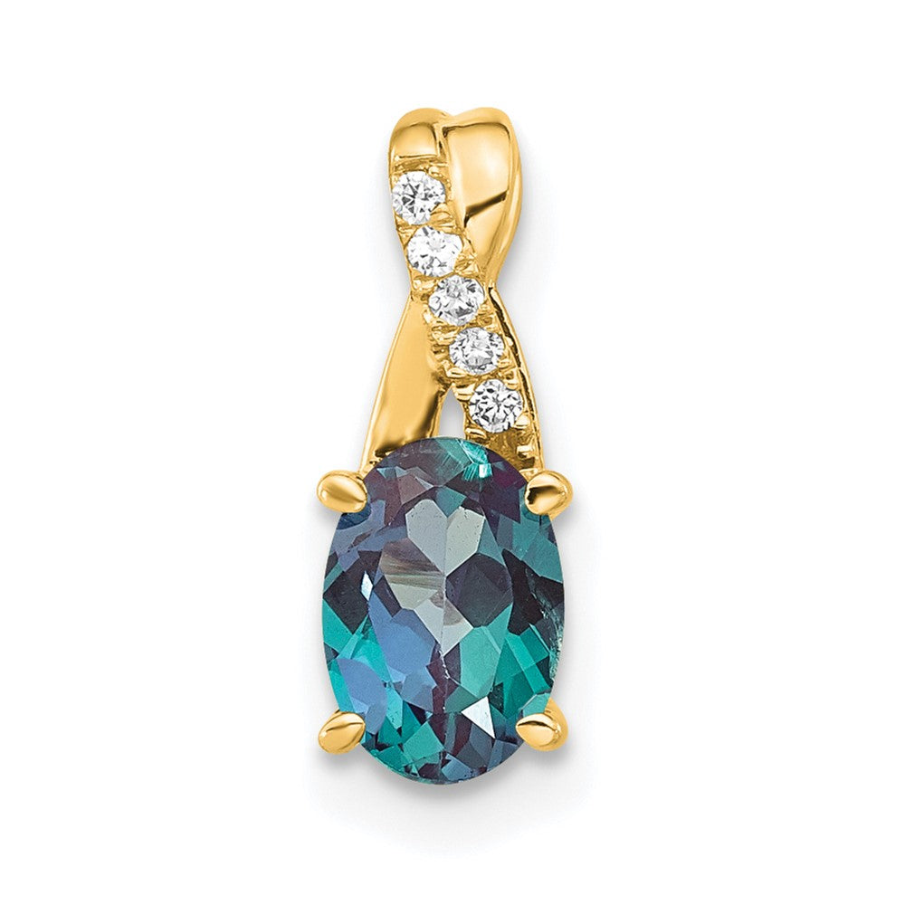 14K Oval Created Alexandrite and Diamond Pendant (0.75 grams)