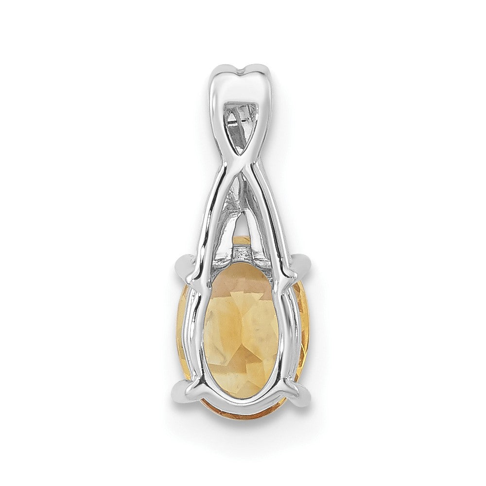 14k White Gold Oval Citrine and Diamond Pendant (0.75 grams)