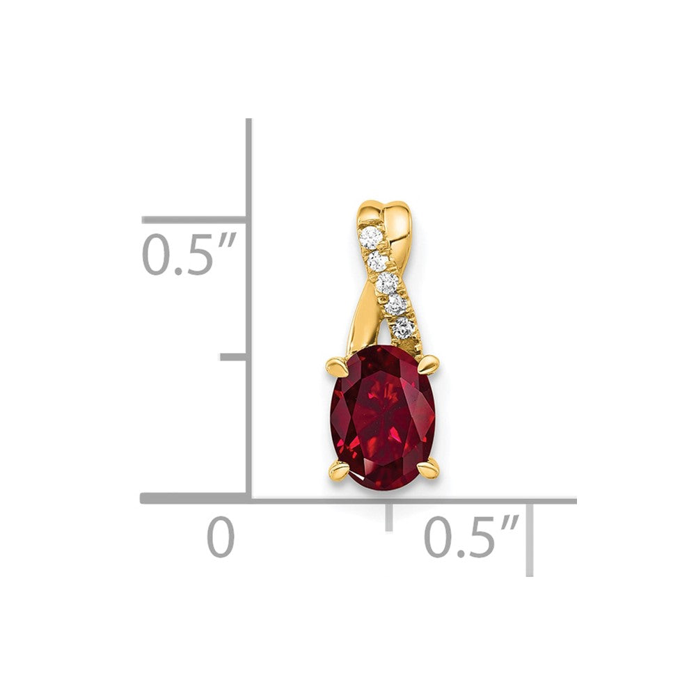 14K Oval Created Ruby and Diamond Pendant (0.75 grams)