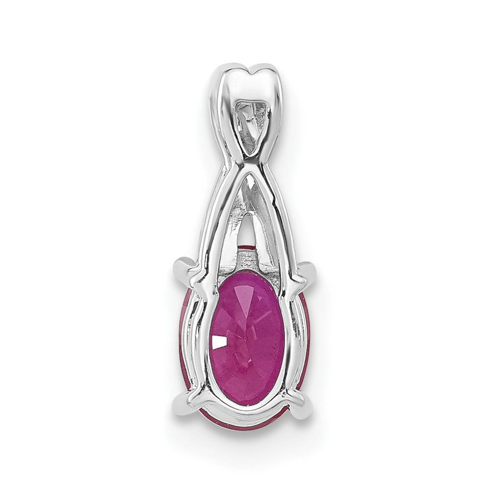 14K White Gold Oval Created Ruby and Diamond Pendant (0.75 grams)