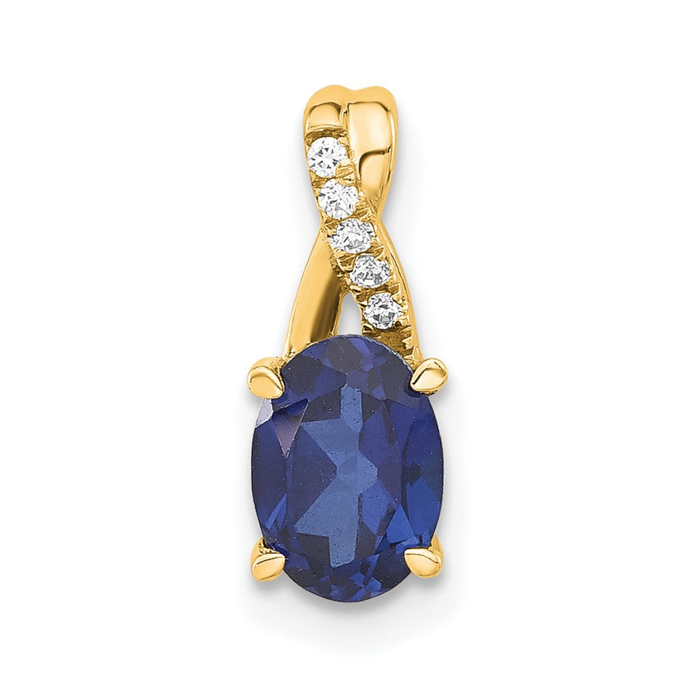 14K Oval Created Sapphire and Diamond Pendant (0.75 grams)