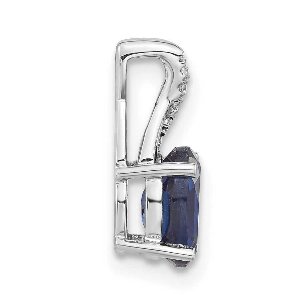 14K White Gold Oval Created Sapphire and Diamond Pendant (0.75 grams)