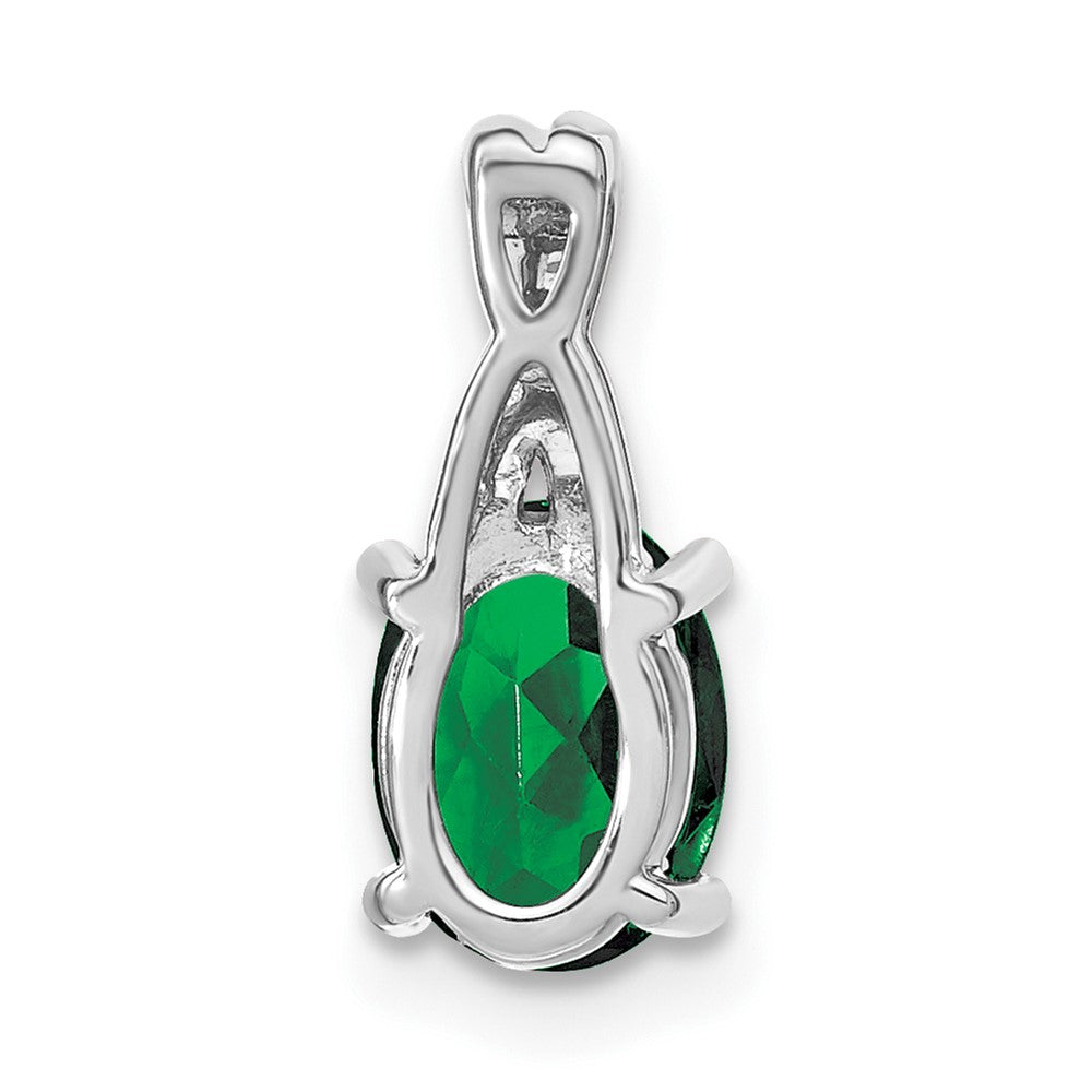 14k White Gold Oval Created Emerald and Diamond Pendant (0.75 grams)