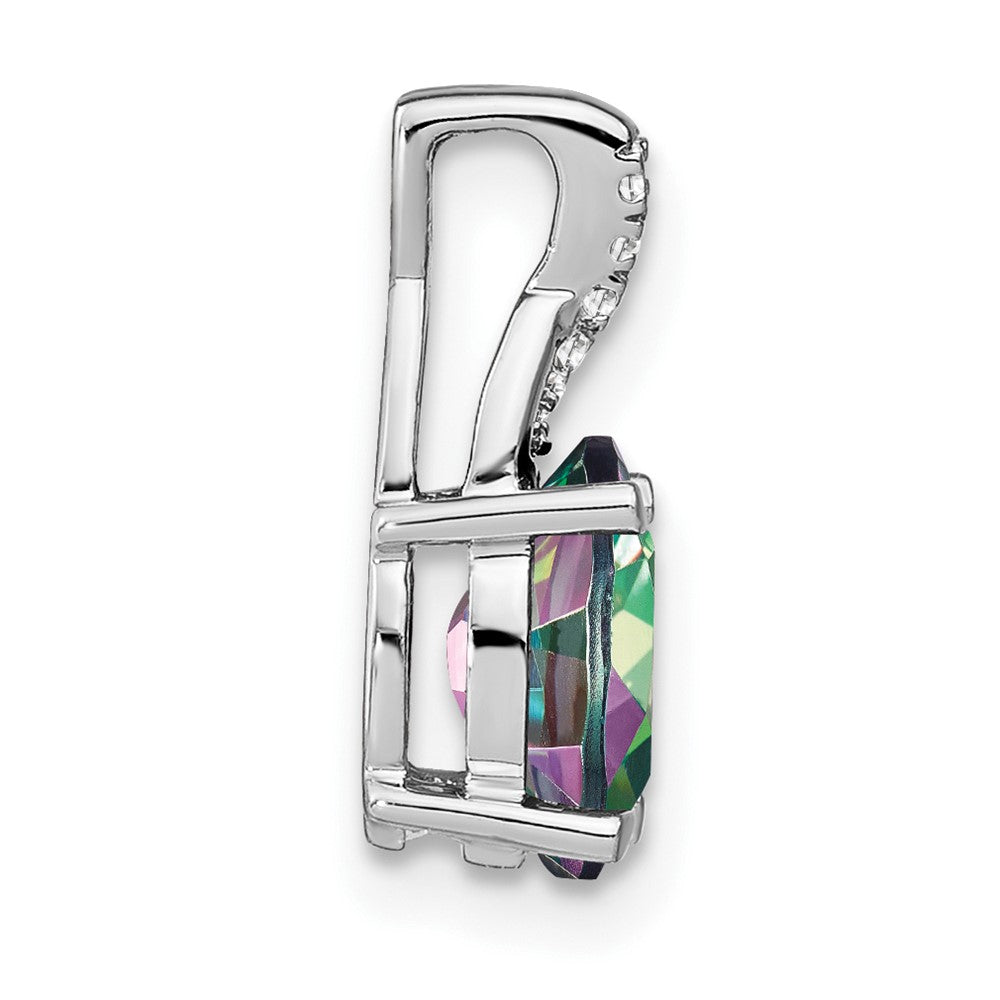14k White Gold Oval Mystic Fire Topaz and Diamond Pendant (0.75 grams)