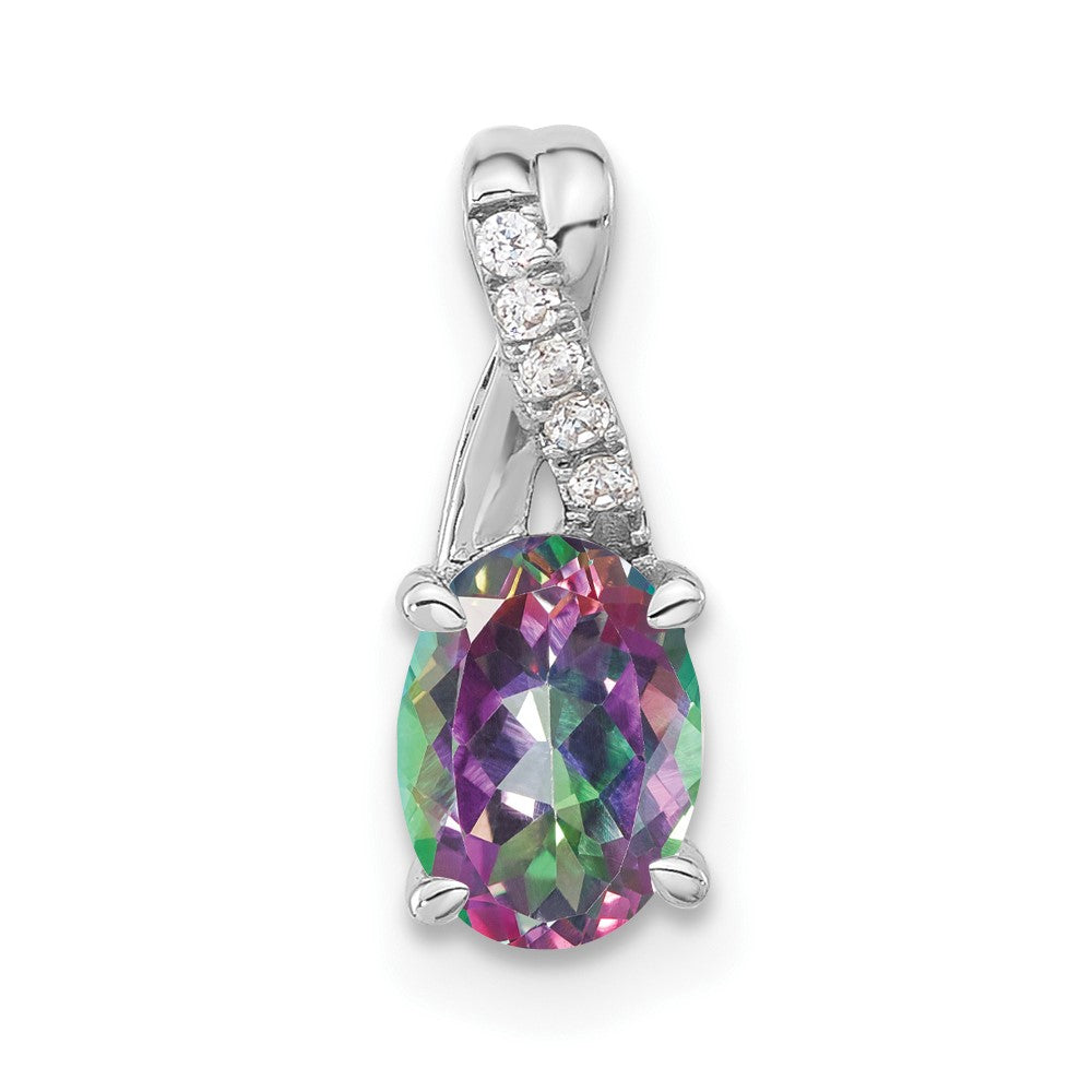 14k White Gold Oval Mystic Fire Topaz and Diamond Pendant (0.75 grams)