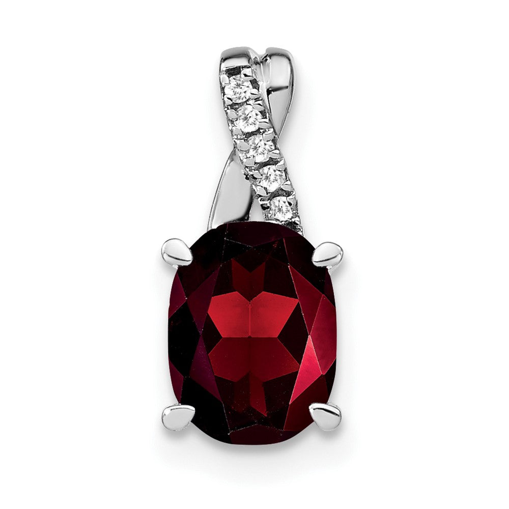 14k White Gold Oval Garnet and Diamond Pendant (0.75 grams)
