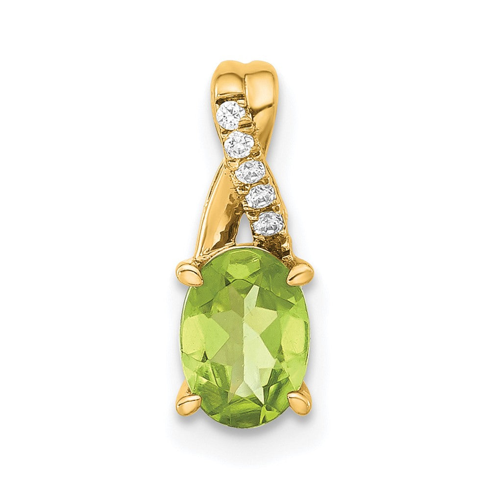 14K Oval Peridot and Diamond Pendant (0.75 grams)