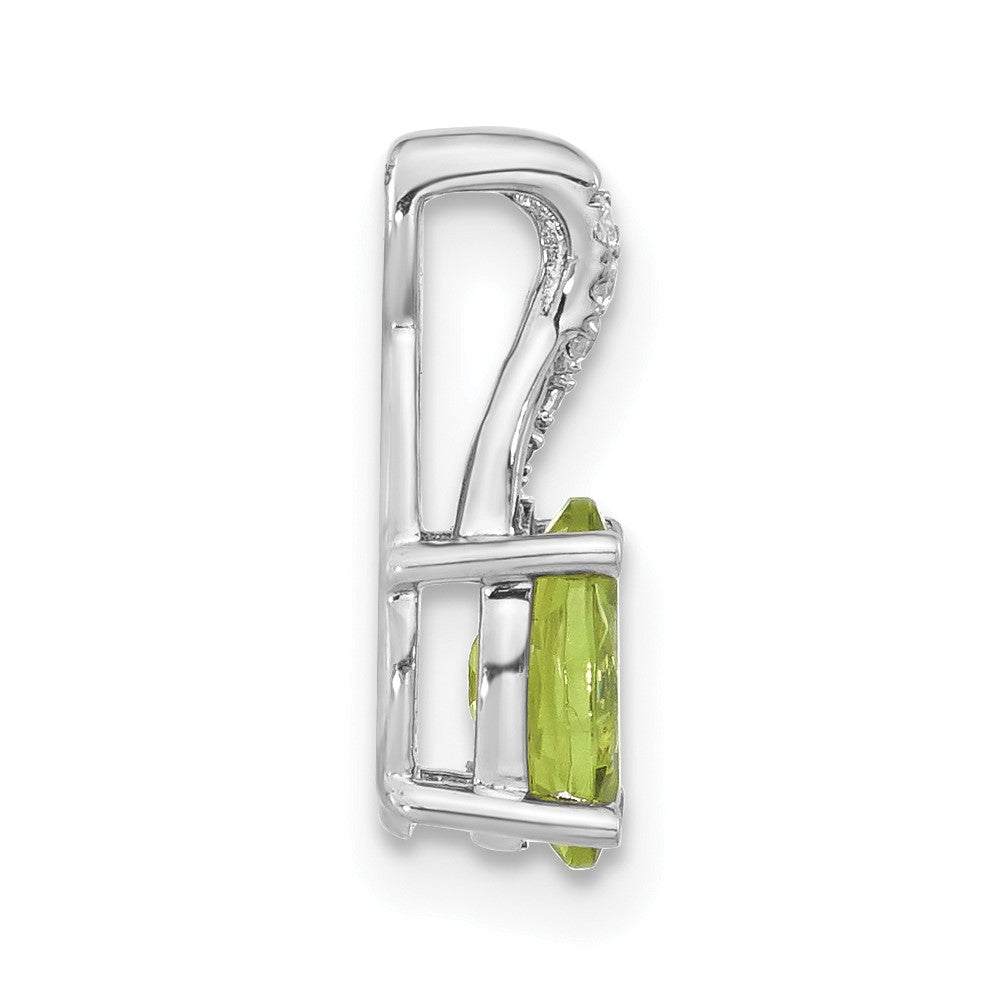 14k White Gold Oval Peridot and Diamond Pendant (0.75 grams)