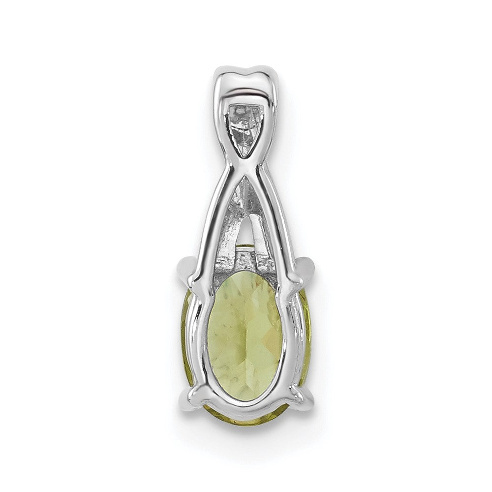 14k White Gold Oval Peridot and Diamond Pendant (0.75 grams)