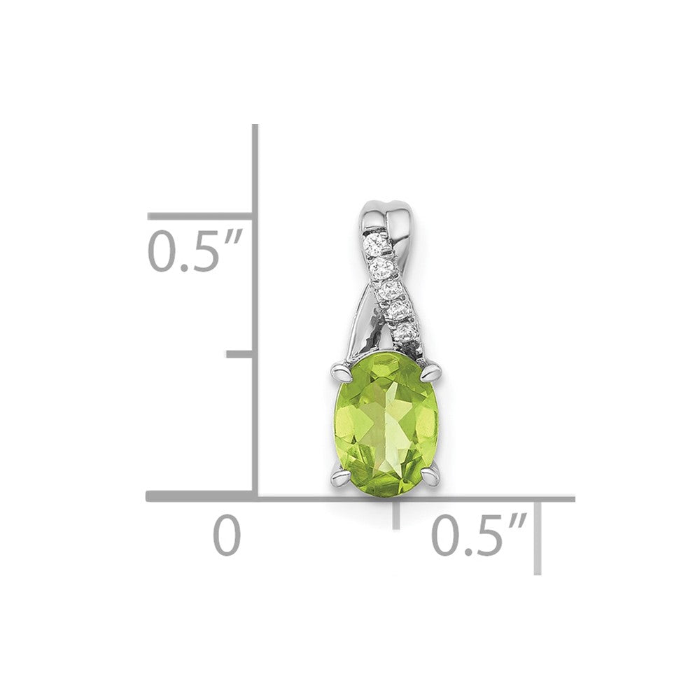14k White Gold Oval Peridot and Diamond Pendant (0.75 grams)