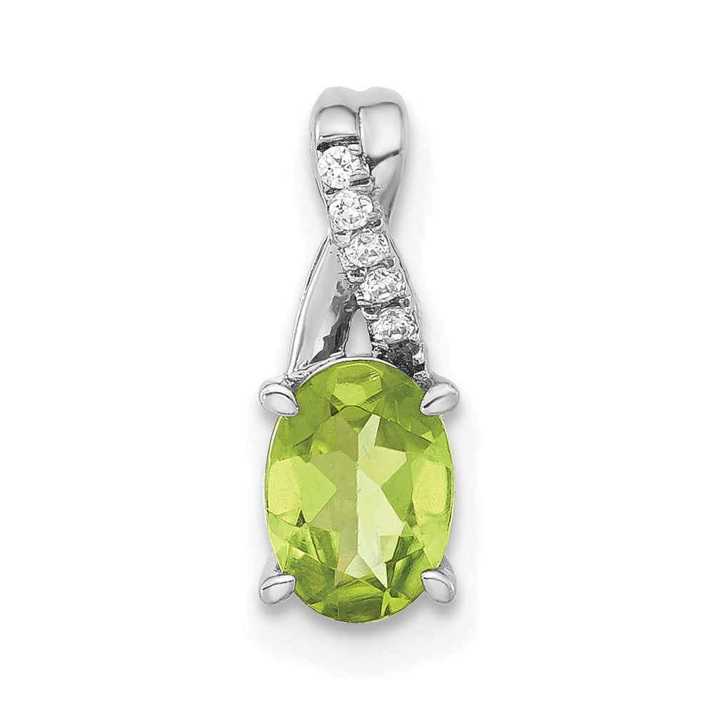 14k White Gold Oval Peridot and Diamond Pendant (0.75 grams)