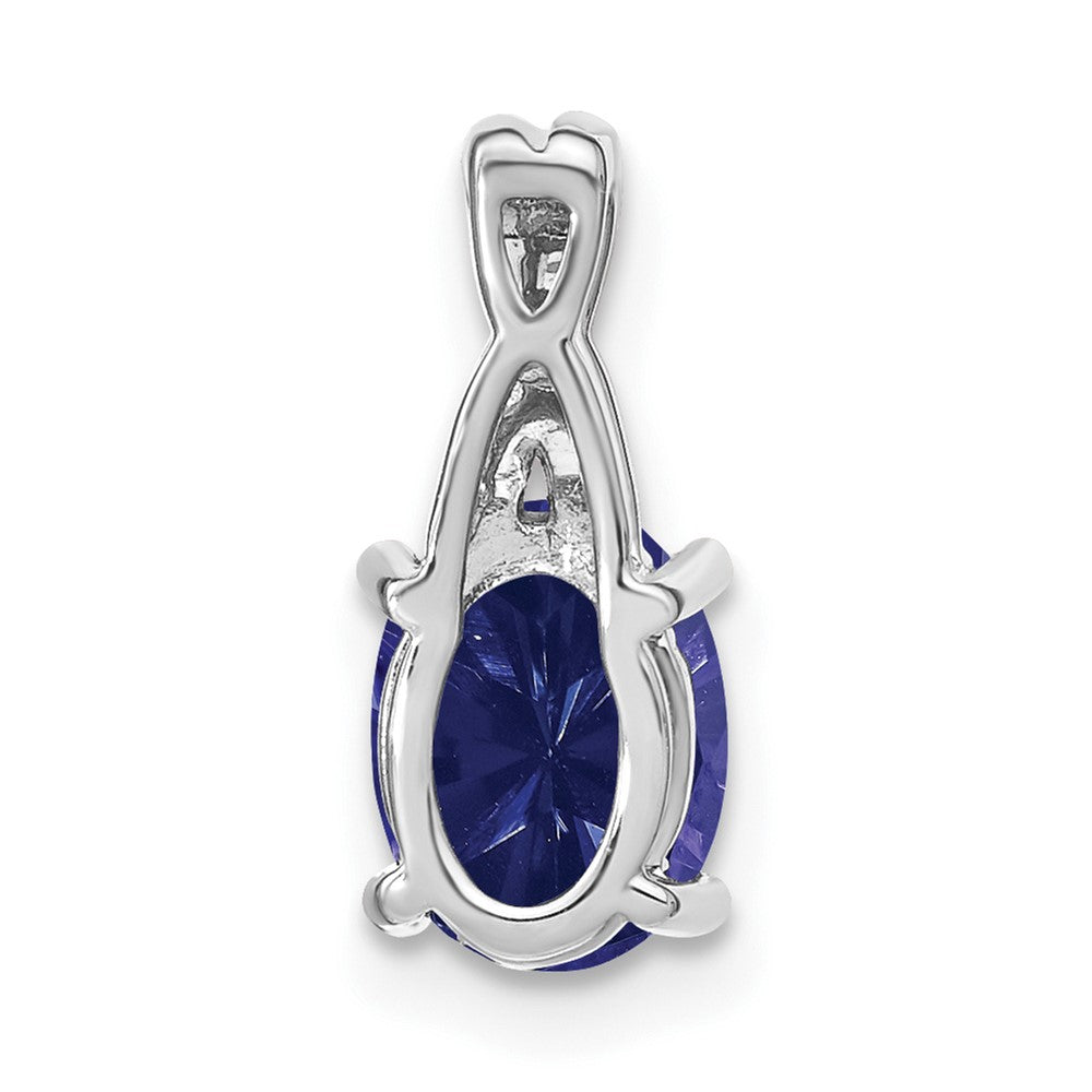 14k White Gold Oval Created Sapphire and Diamond Pendant (0.75 grams)