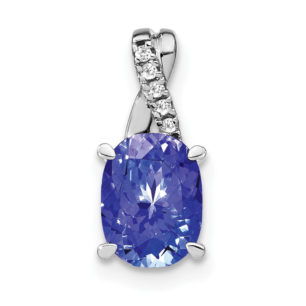 14k White Gold Oval Tanzanite and Diamond Pendant (0.75 grams)