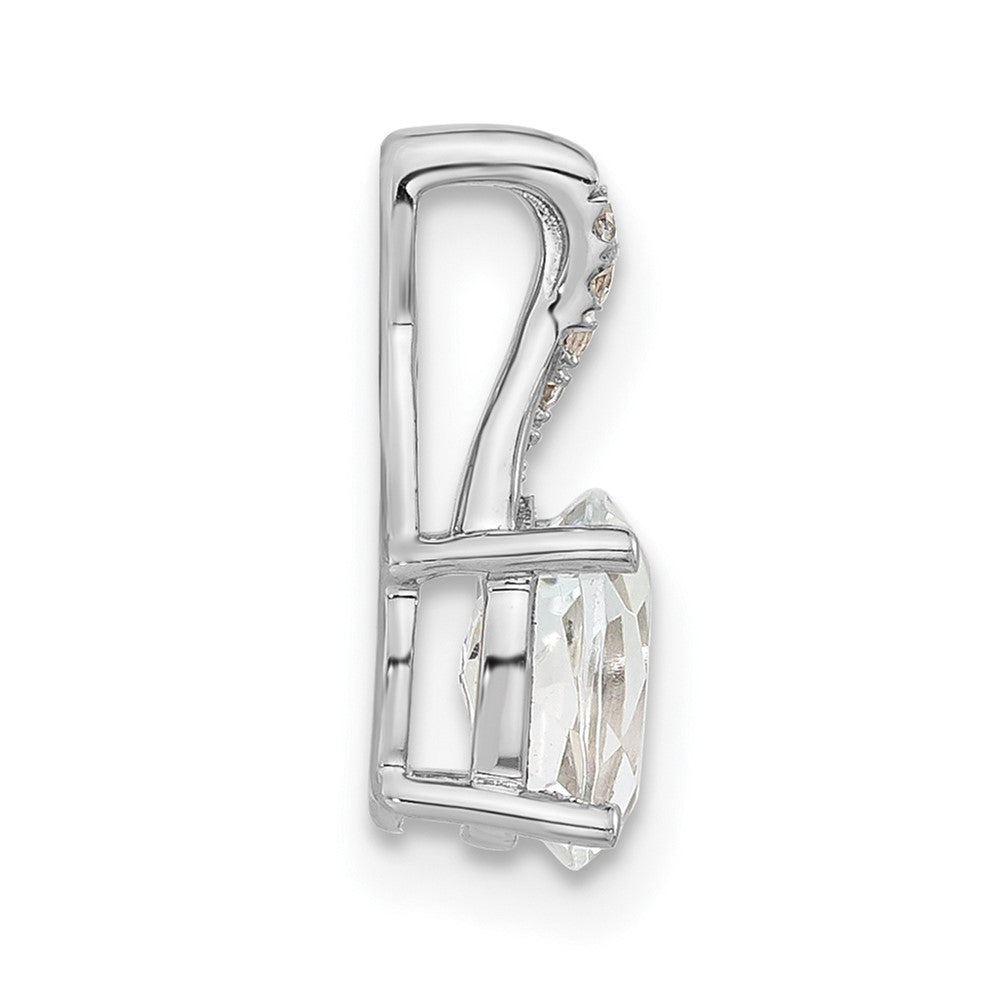 14K White Gold Oval White Topaz and Diamond Pendant (0.75 grams)
