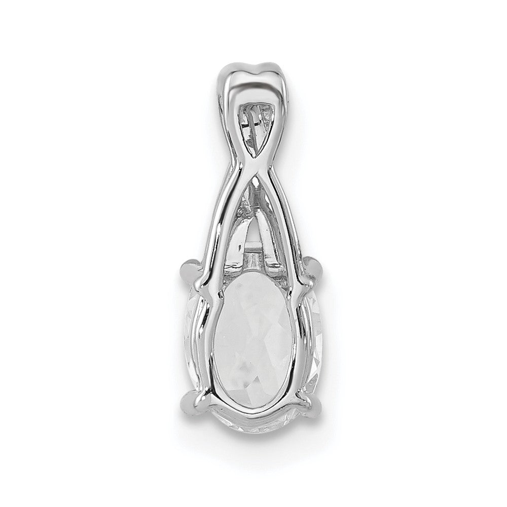 14K White Gold Oval White Topaz and Diamond Pendant (0.75 grams)
