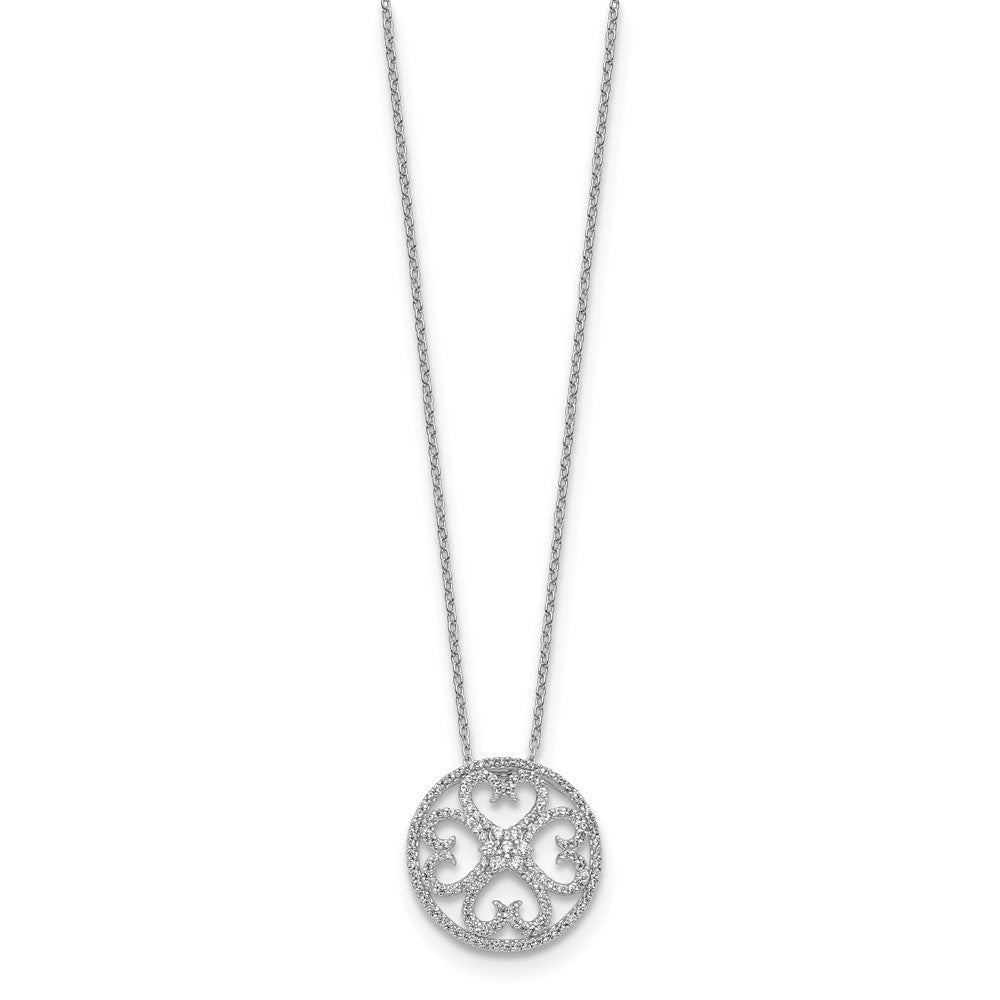 14k White Gold 1/2 carat Diamond Vintage Hearts Pendant 18 inch Necklace (1.9 grams)