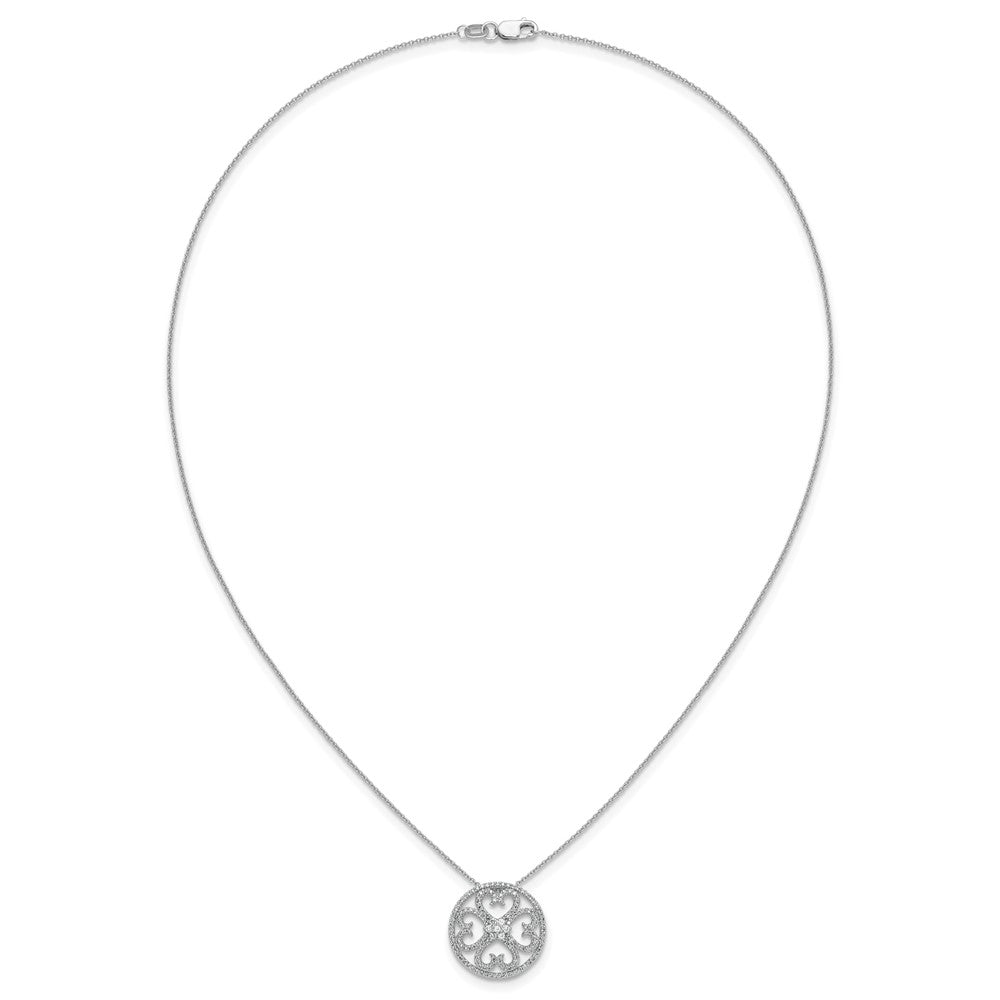 14k White Gold 1/2 carat Diamond Vintage Hearts Pendant 18 inch Necklace (1.9 grams)