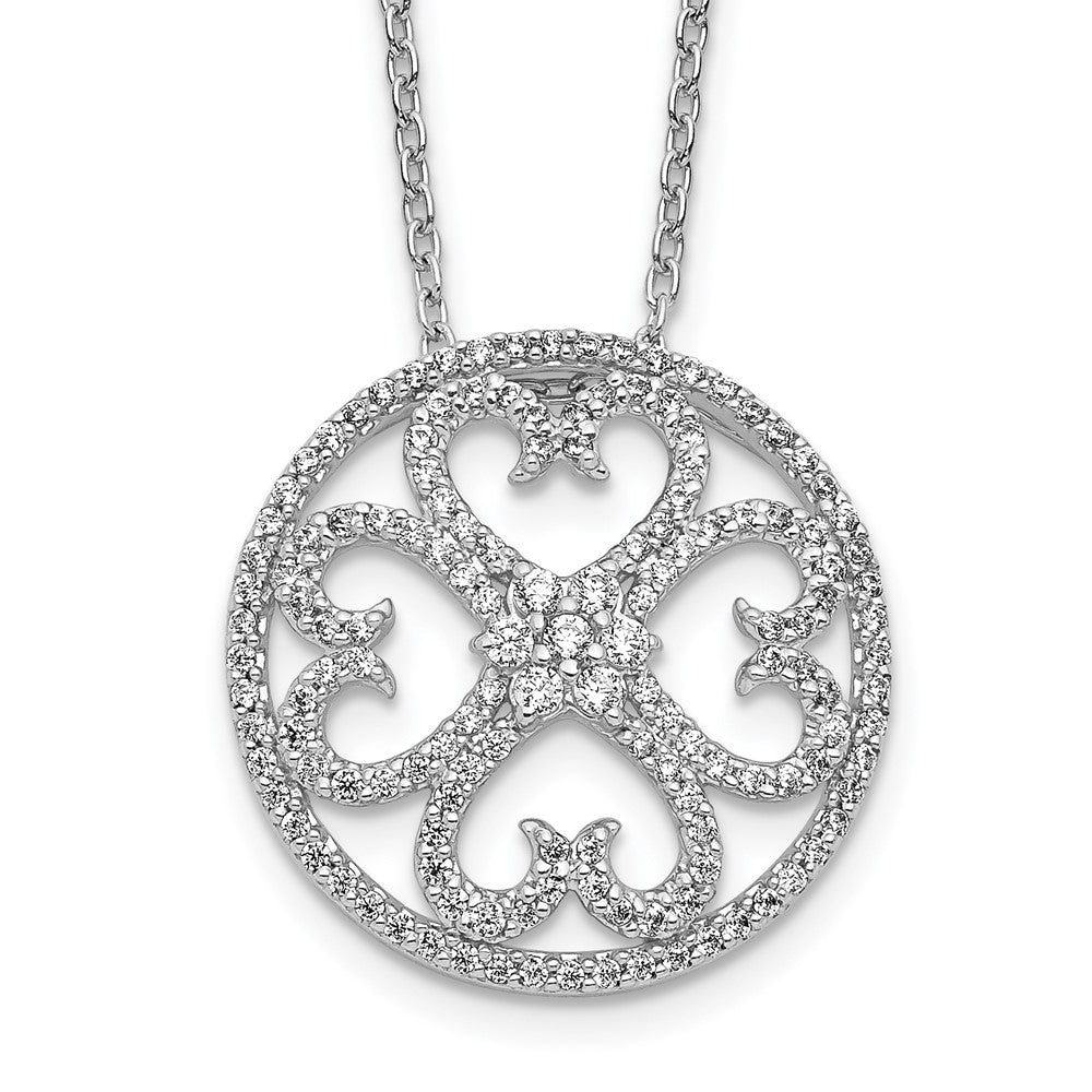 14k White Gold 1/2 carat Diamond Vintage Hearts Pendant 18 inch Necklace (1.9 grams)