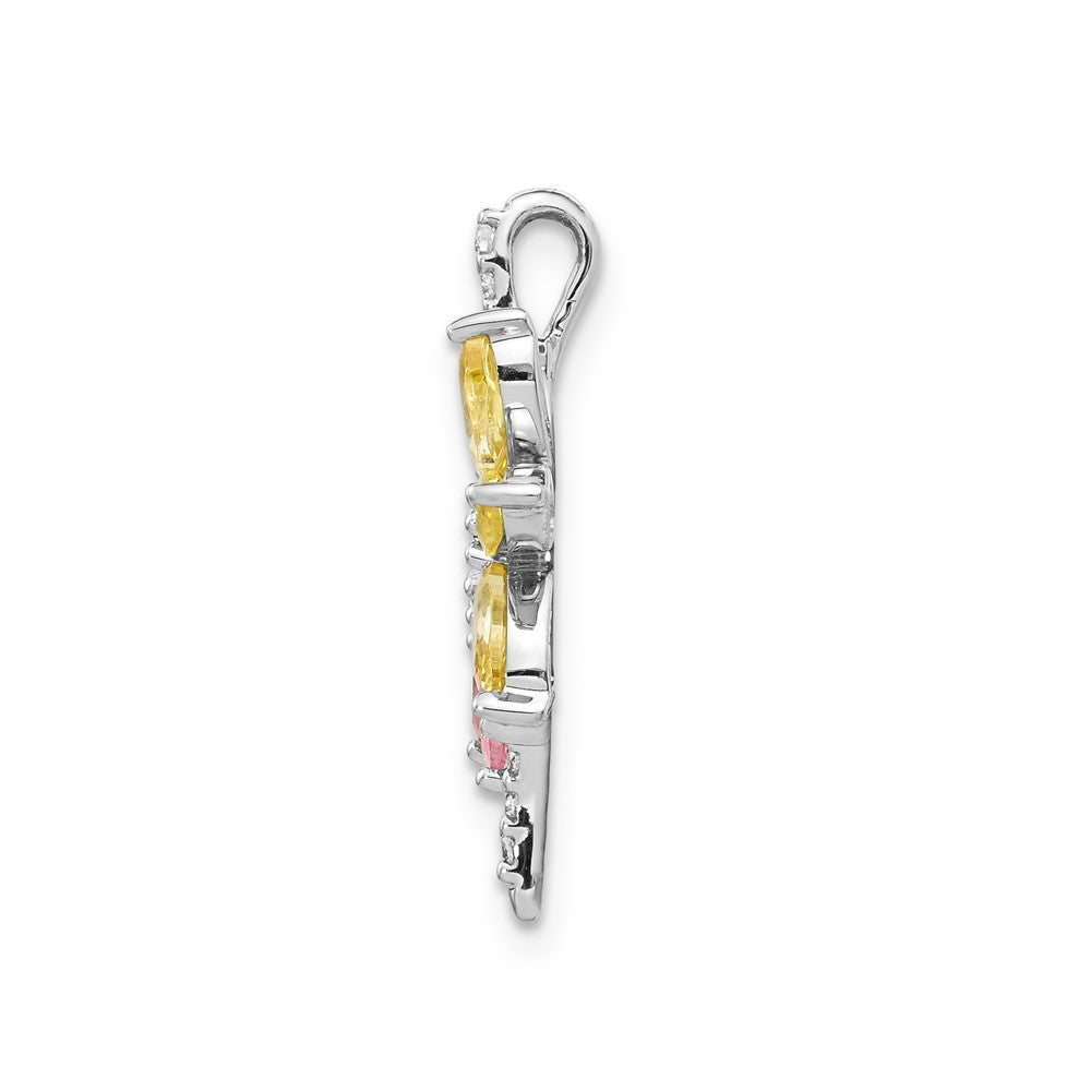 14k White Gold Diamond and 2.20 Citrine/Pink Tourmaline Flower Pendant (1.8 grams)