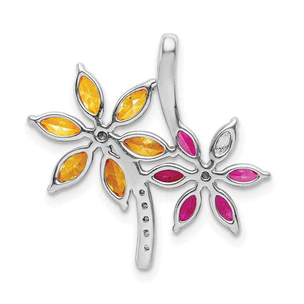 14k White Gold Diamond and 2.20 Citrine/Pink Tourmaline Flower Pendant (1.8 grams)