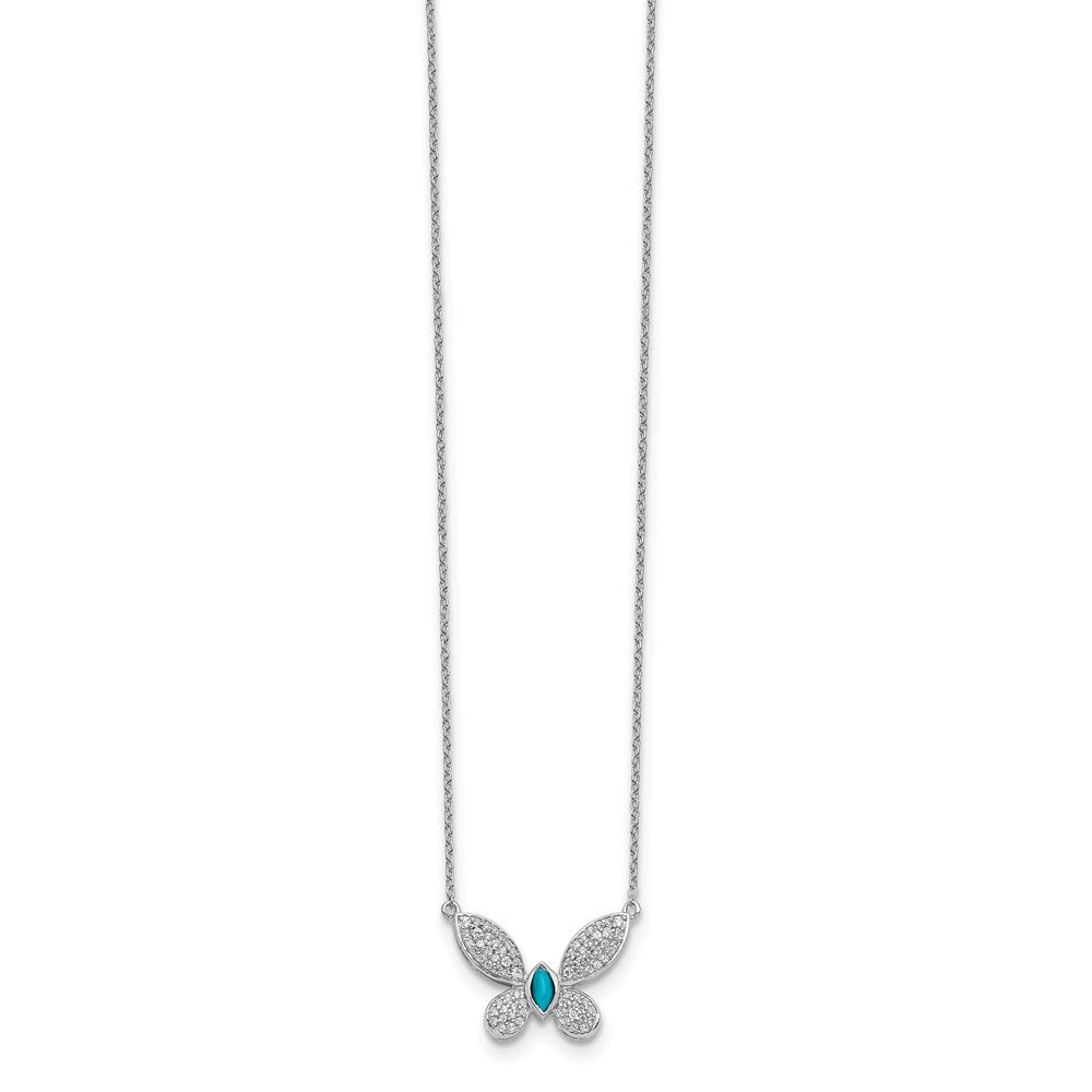 14k White Gold 1/3 carat Diamond and Turquoise Butterfly 18 inch Necklace (3.85 grams)