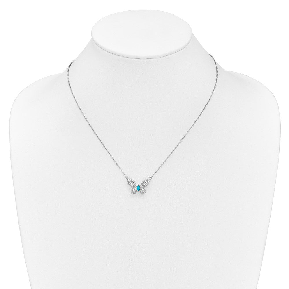 14k White Gold 1/3 carat Diamond and Turquoise Butterfly 18 inch Necklace (3.85 grams)