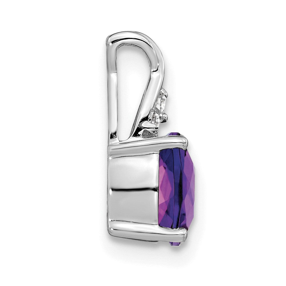 14K White Gold Checkerboard Amethyst and Diamond Pendant (0.9 grams)