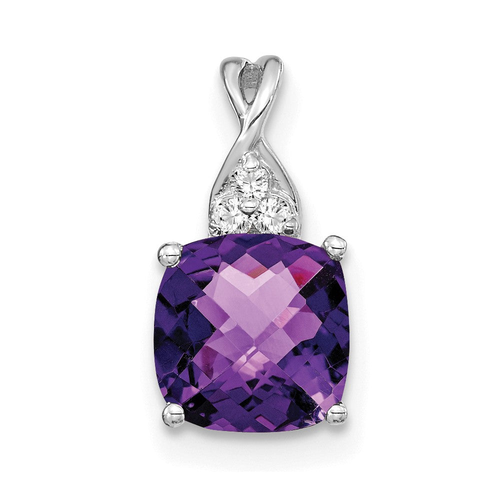 14K White Gold Checkerboard Amethyst and Diamond Pendant (0.9 grams)