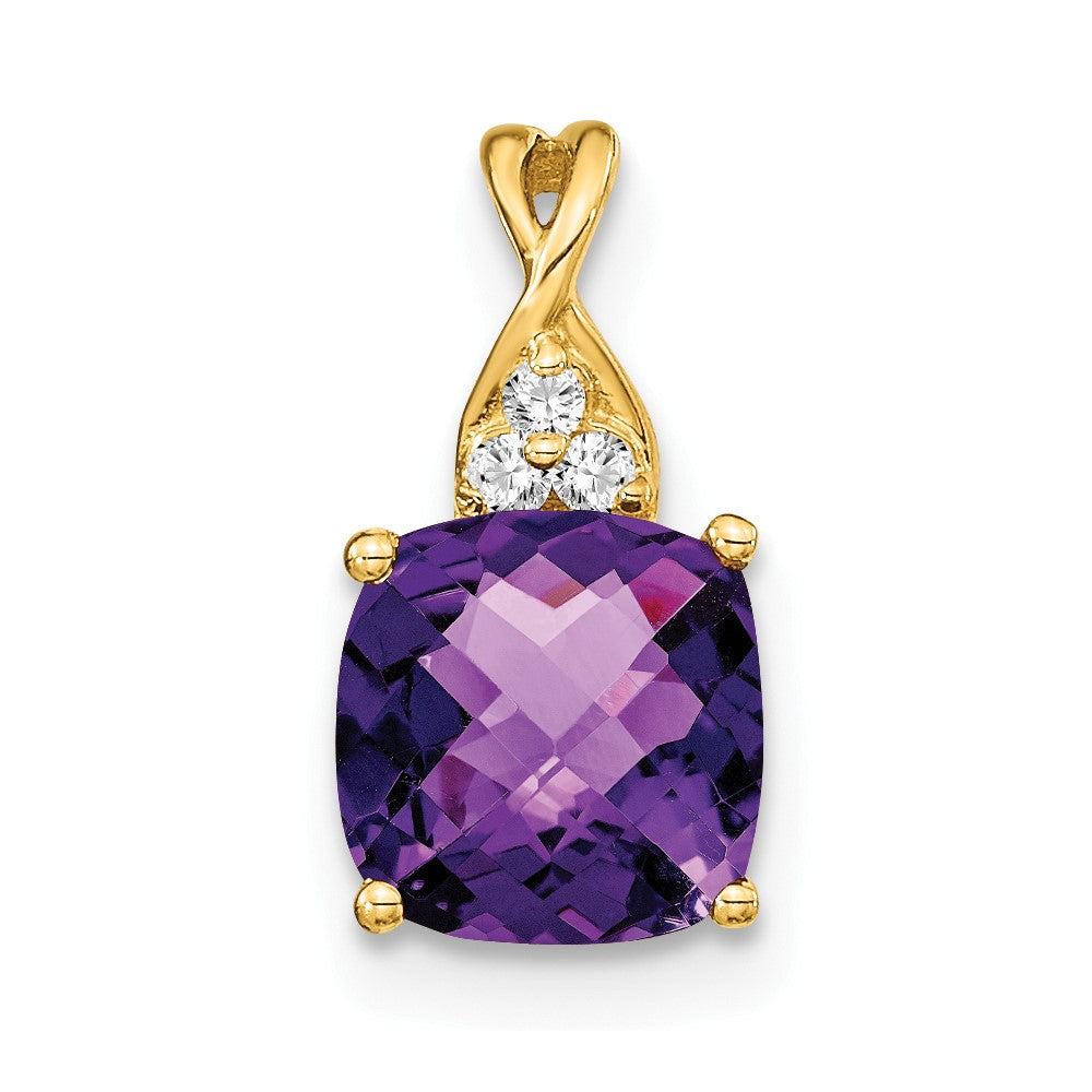 14k Checkerboard Amethyst and Diamond Pendant (0.9 grams)