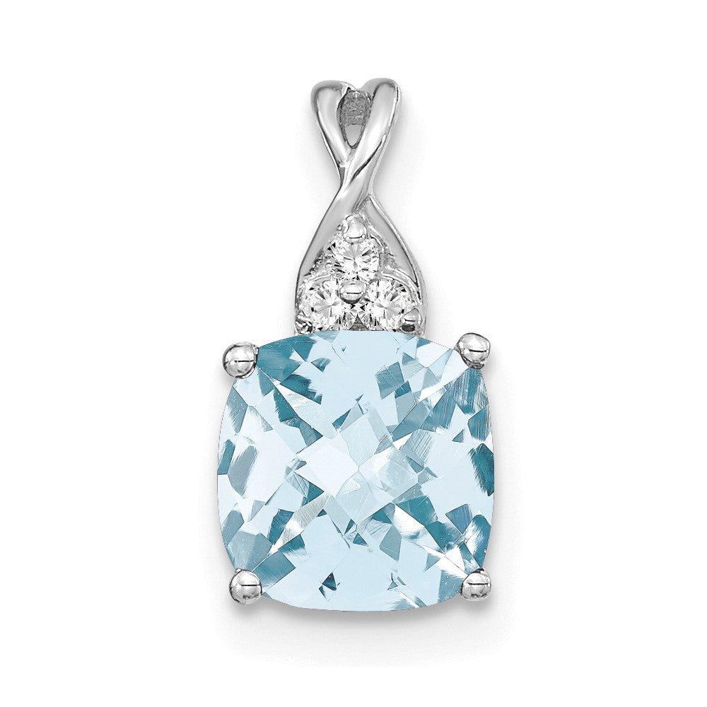 14K White Gold Checkerboard Aquamarine and Diamond Pendant (0.9 grams)