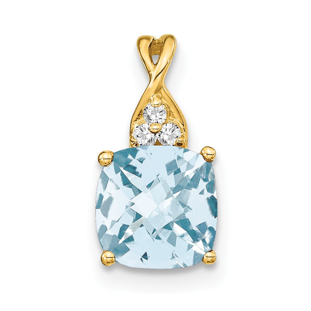 14k Checkerboard Aquamarine and Diamond Pendant (0.9 grams)