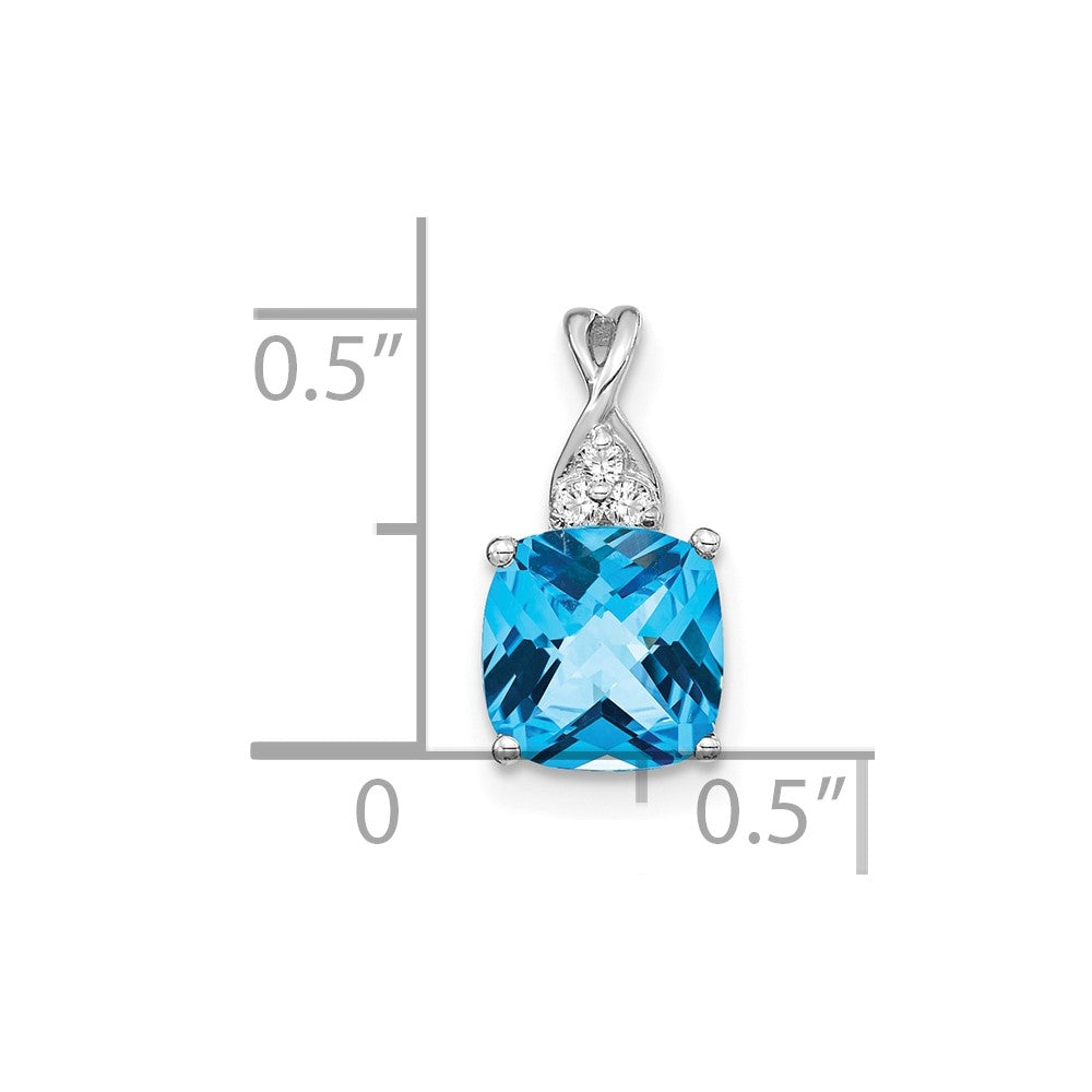 14K White Gold Checkerboard Blue Topaz and Diamond Pendant (0.9 grams)