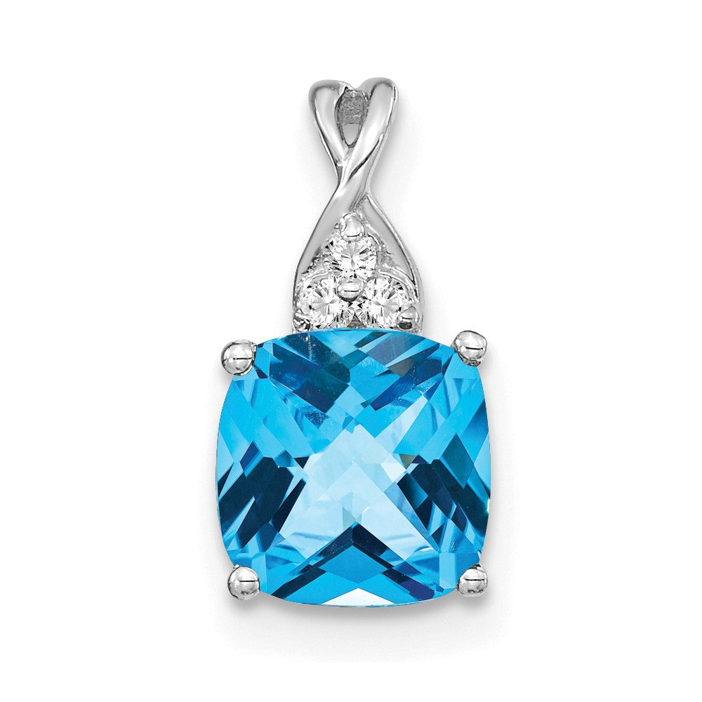 14K White Gold Checkerboard Blue Topaz and Diamond Pendant (0.9 grams)
