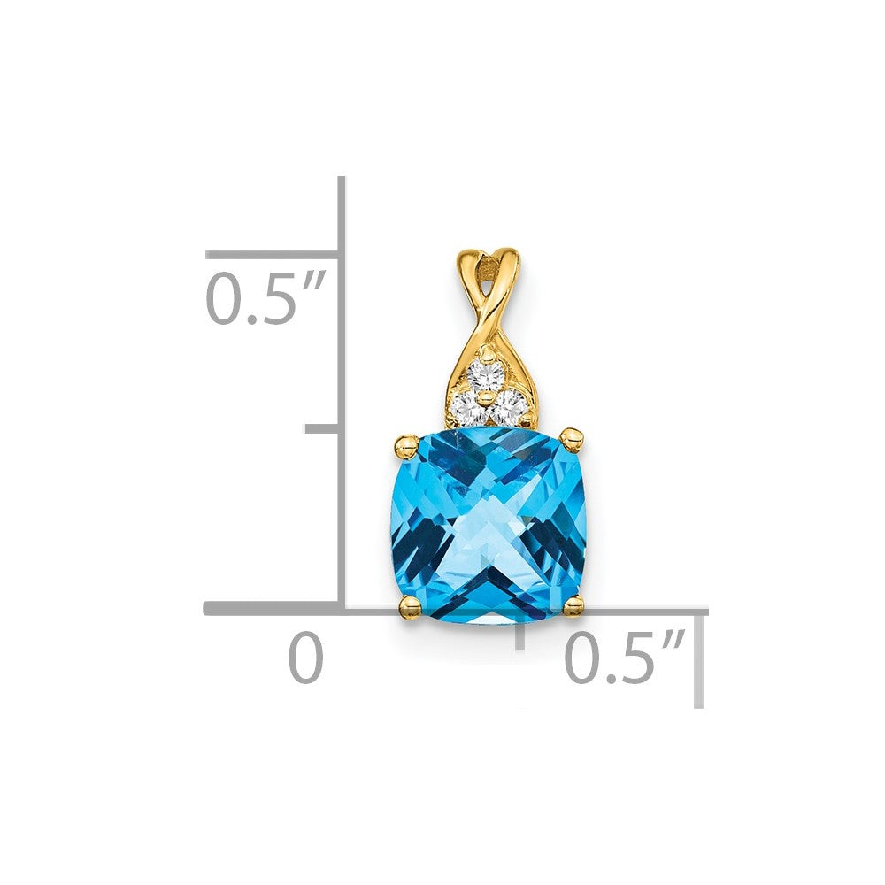 14k Checkerboard Blue Topaz and Diamond Pendant (0.9 grams)