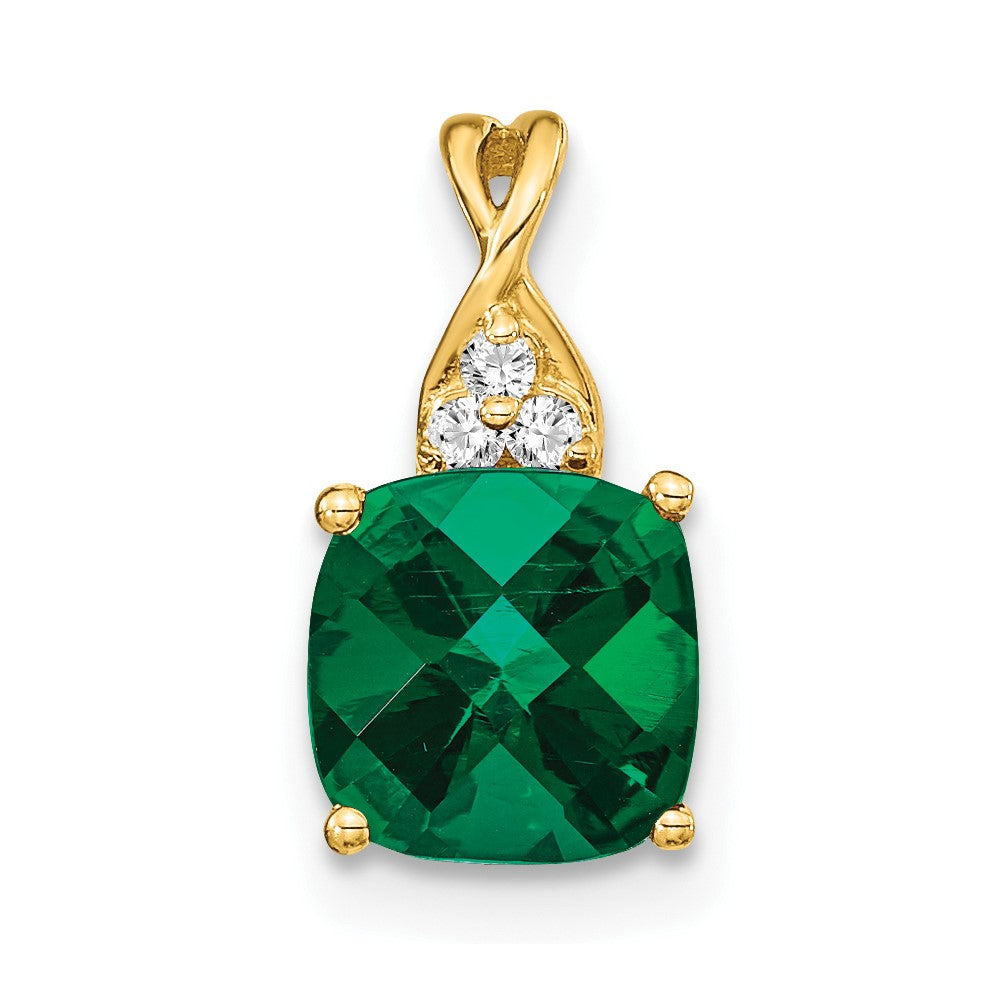 14k Checkerboard Created Emerald and Diamond Pendant (0.9 grams)