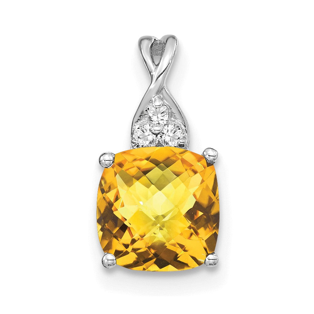 14K White Gold Checkerboard Citrine and Diamond Pendant (0.9 grams)