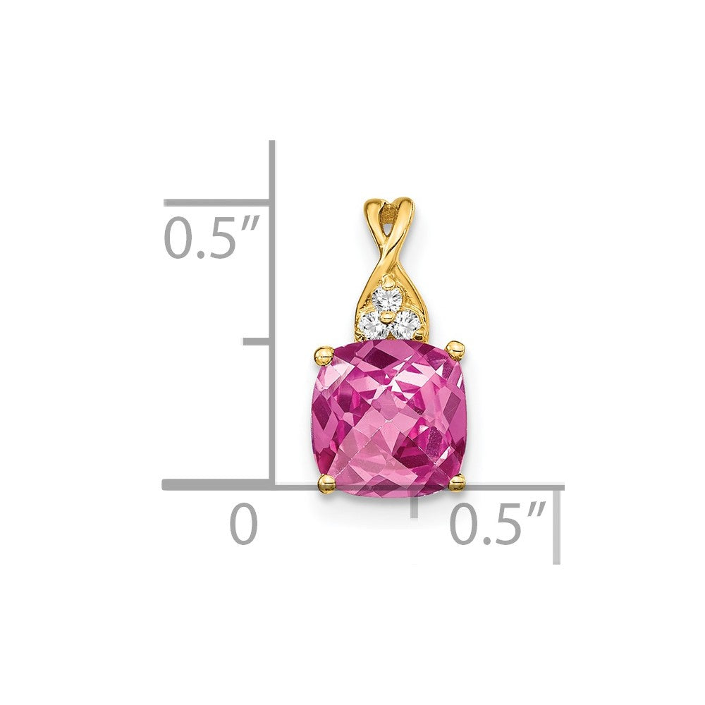 14k Checkerboard Created Pink Sapphire and Diamond Pendant (0.9 grams)