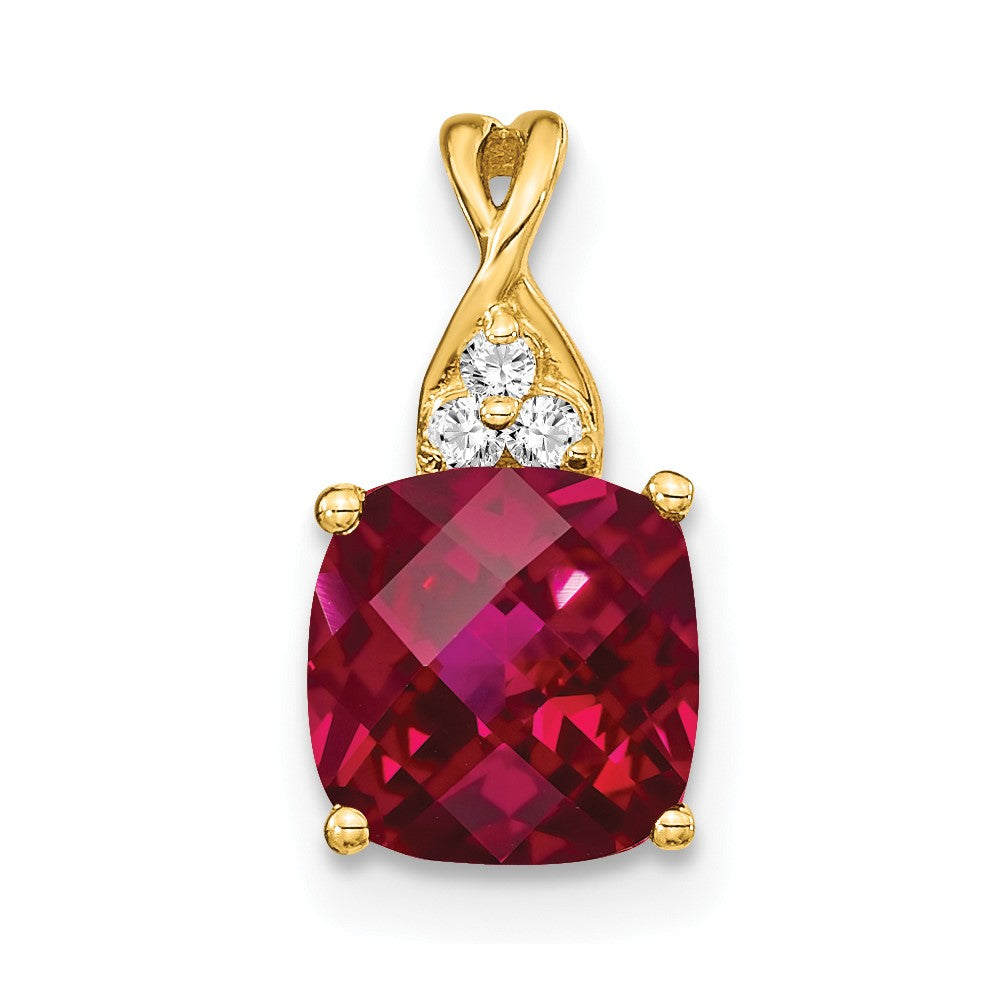 14k Checkerboard Created Ruby and Diamond Pendant (0.9 grams)