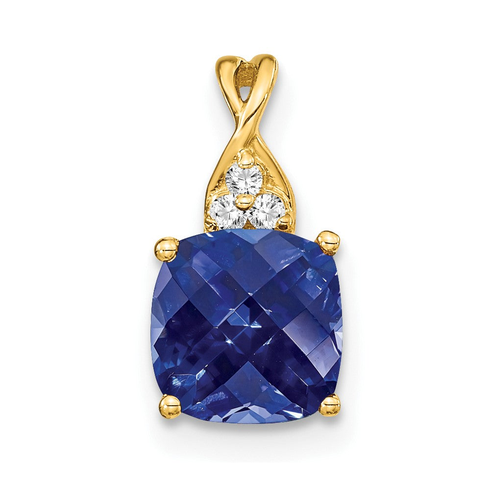 14k Checkerboard Created Sapphire and Diamond Pendant (0.9 grams)