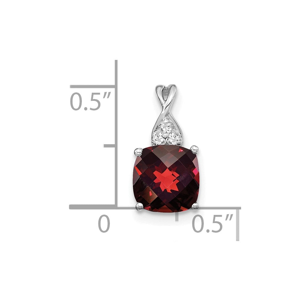 14K White Gold Checkerboard Garnet and Diamond Pendant (0.9 grams)